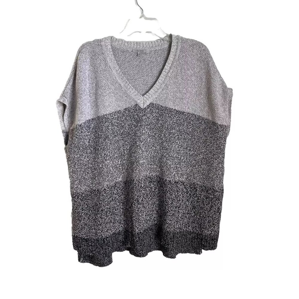 Lisa Todd Gray Marled V-Neck Oversized Pullover Sweater Cashmere Blend